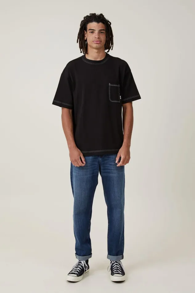 Men Tees and Tanks Cotton On Box Fit Pocket TShirt Black Civic Contrast