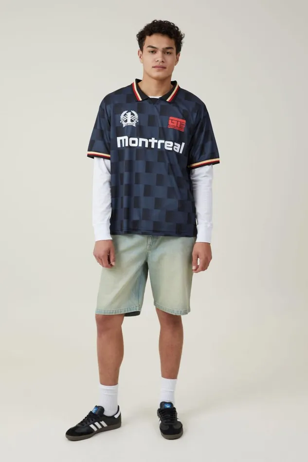 Men Tees and Tanks Cotton On Pit Stop Soccer Jersey Black Slate 8211 Checkerboard Men Tees and Tanks Cotton On Pit Stop Soccer Jersey Black Slate 8211 Checkerboard