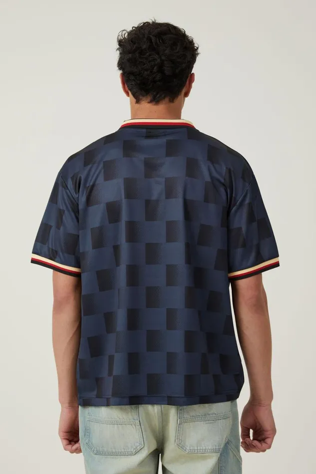 Men Tees and Tanks Cotton On Pit Stop Soccer Jersey Black Slate 8211 Checkerboard Men Tees and Tanks Cotton On Pit Stop Soccer Jersey Black Slate 8211 Checkerboard
