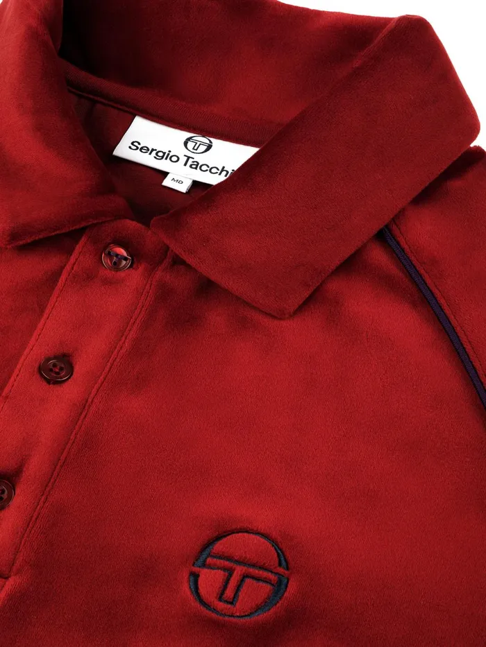 Men Velour Sergio Tacchini Noci Velour Long Sleeve Polo Sun Dried Tomato