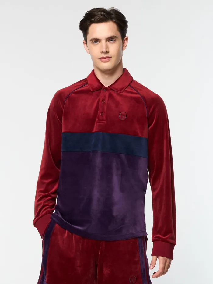 Men Velour Sergio Tacchini Noci Velour Long Sleeve Polo Sun Dried Tomato