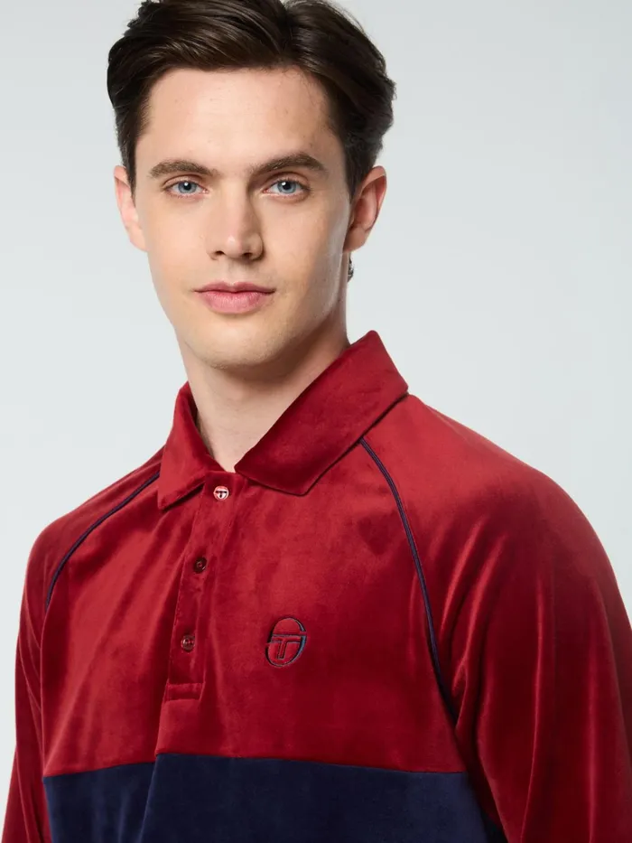 Men Velour Sergio Tacchini Noci Velour Long Sleeve Polo Sun Dried Tomato