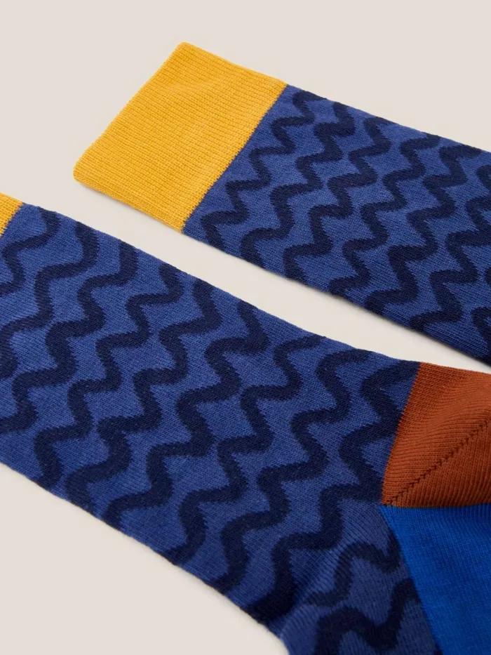 Men White Stuff Socks Squiggly Stripe Ankle Sock Navy Multi