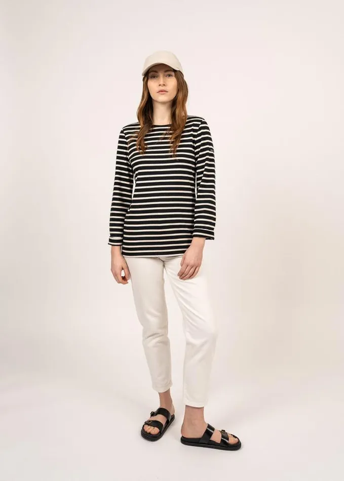 MenWomen Breton Striped Shirts Saint James MINQUIERS MODERN Black Ecru