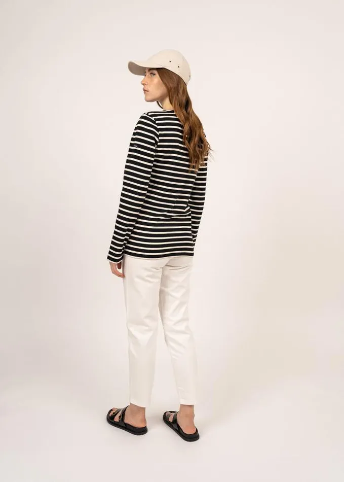 MenWomen Breton Striped Shirts Saint James MINQUIERS MODERN Black Ecru
