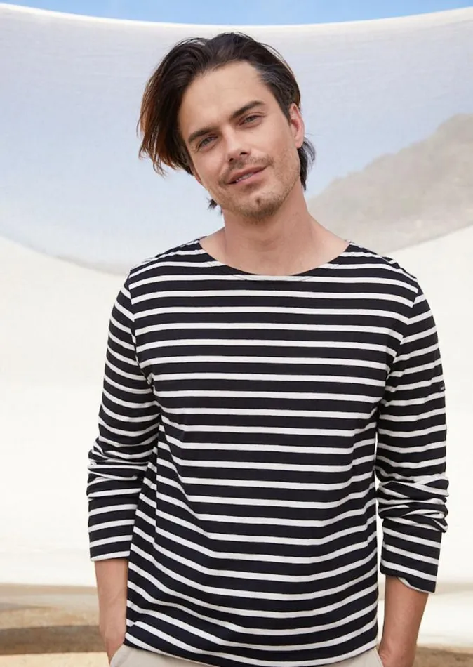 MenWomen Breton Striped Shirts Saint James MINQUIERS MODERN Black Ecru