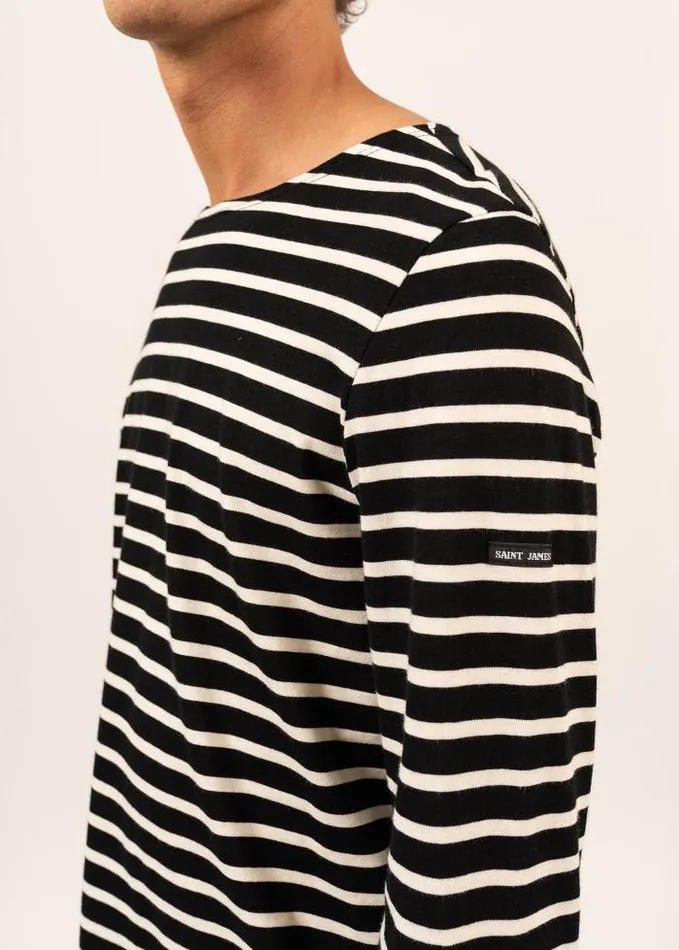 MenWomen Breton Striped Shirts Saint James MINQUIERS MODERN Black Ecru