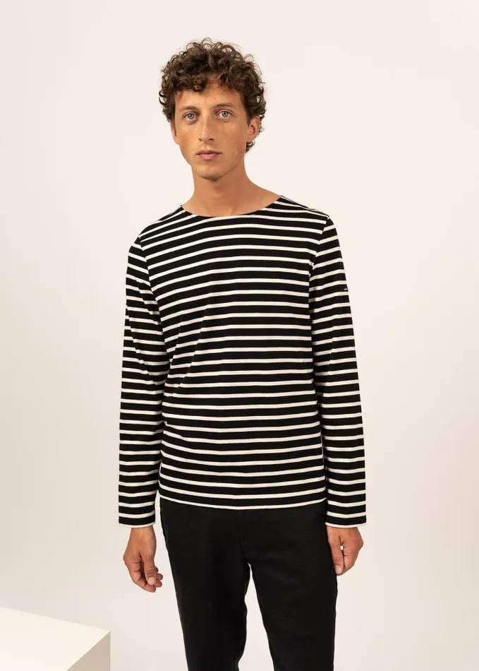 MenWomen Breton Striped Shirts Saint James MINQUIERS MODERN Black Ecru