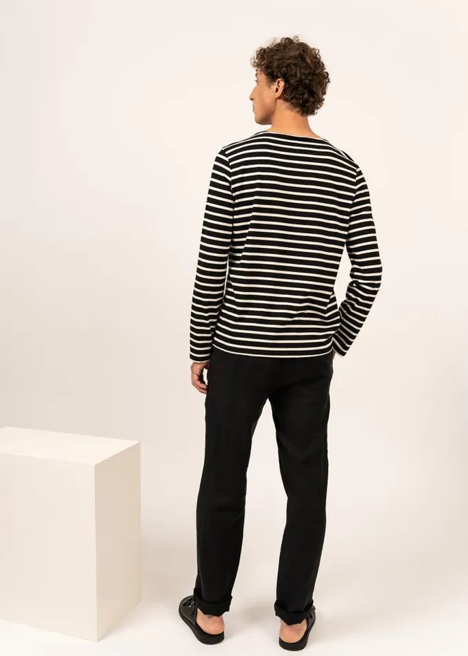 MenWomen Breton Striped Shirts Saint James MINQUIERS MODERN Black Ecru