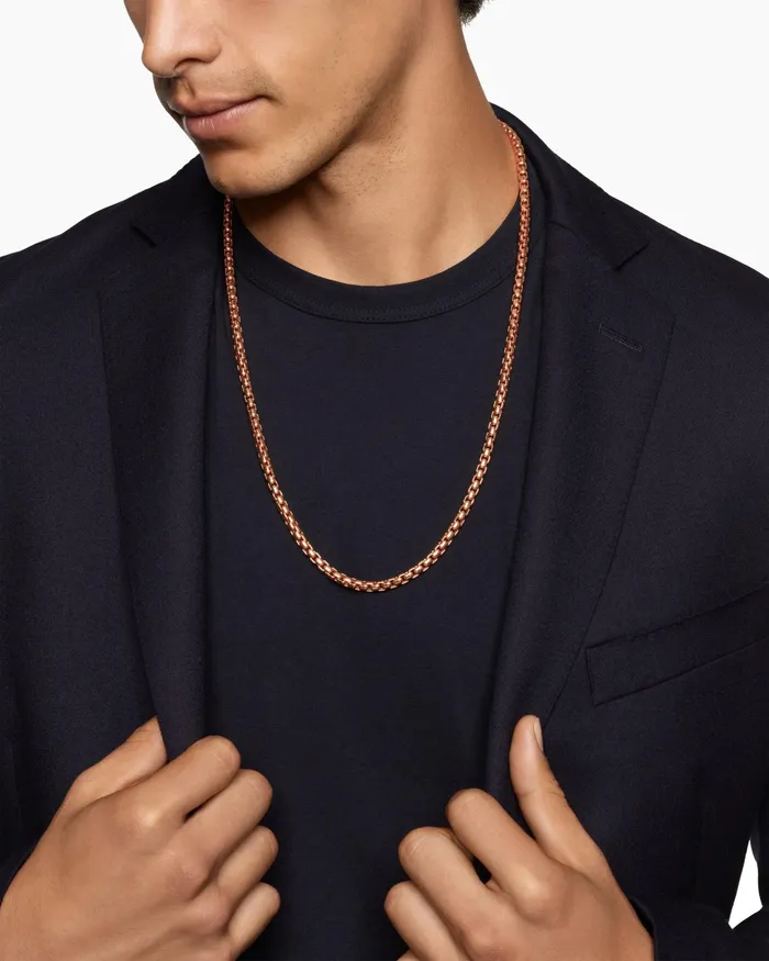 Mens Box Chain Necklace In 18K Rose Gold 5mm Men David Yurman Chains Mens Box Chain Necklace In 18K Rose Gold 5mm Men David Yurman Chains