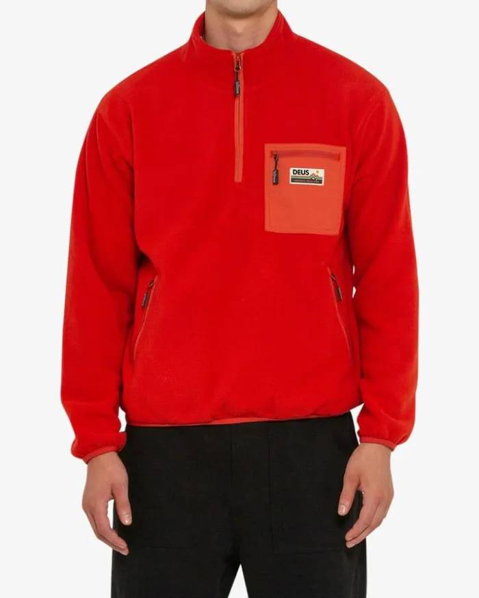 Mens Deus Ex Machina Hoodies and Sweaters Munster Zip Polar Fleece 8211 Red Clay Red Clay