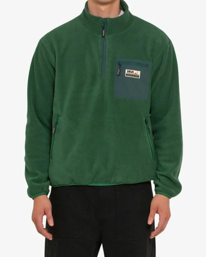 Mens Deus Ex Machina Hoodies and Sweaters Munster Zip Polar Fleece 8211 Trek Green Trek Green