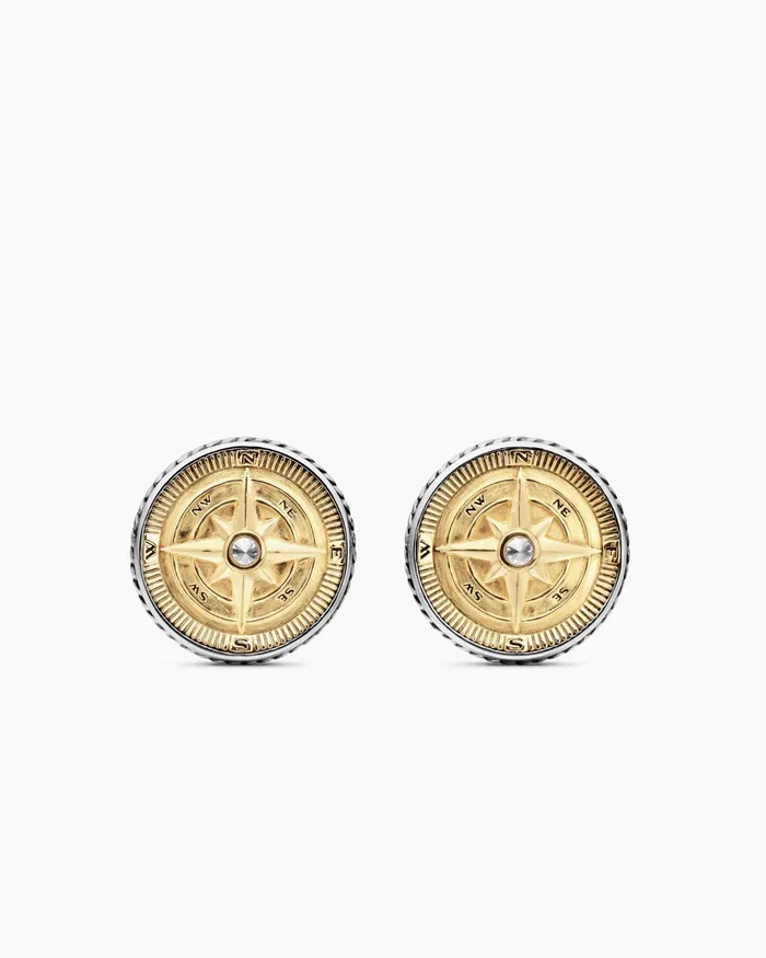 Mens Maritime Compass Cufflinks In Sterling Silver With 18K Yellow Gold And Center Diamond 16mm Men David Yurman Cufflinks Mens Maritime Compass Cufflinks In Sterling Silver With 18K Yellow Gold And Center Diamond 16mm Men David Yurman Cufflinks