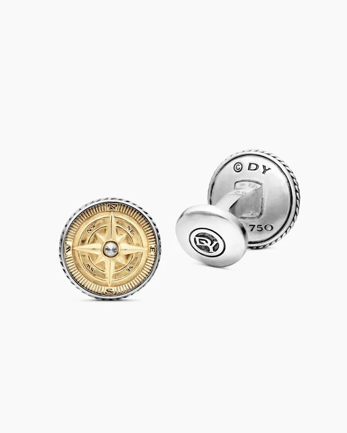 Mens Maritime Compass Cufflinks In Sterling Silver With 18K Yellow Gold And Center Diamond 16mm Men David Yurman Cufflinks Mens Maritime Compass Cufflinks In Sterling Silver With 18K Yellow Gold And Center Diamond 16mm Men David Yurman Cufflinks