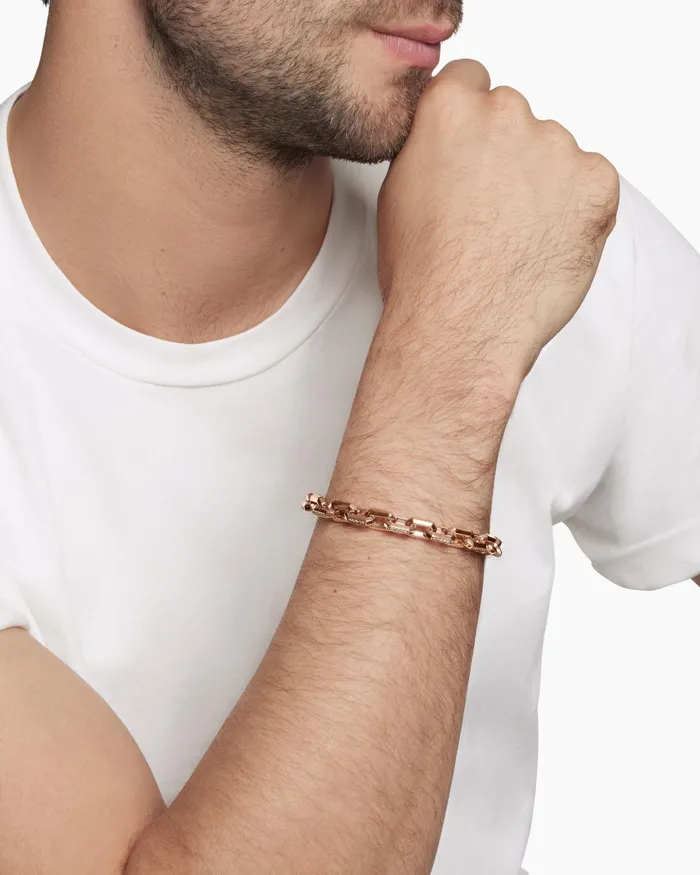 Mens Streamline Heirloom Chain Link Bracelet In 18K Rose Gold With Pav 75mm Men David Yurman Chain Mens Streamline Heirloom Chain Link Bracelet In 18K Rose Gold With Pav 75mm Men David Yurman Chain