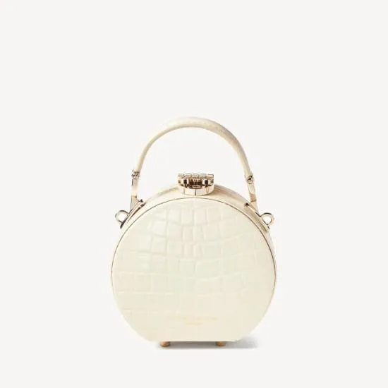 Micro Hat Box Ivory Patent Croc Women Aspinal Of London Mini