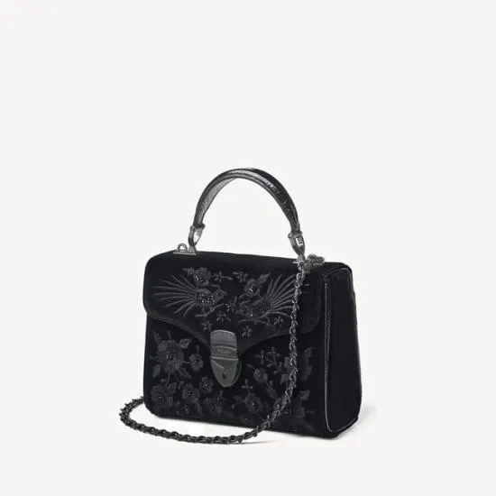 Midi Mayfair Bag Beaded Birds Hand Embroidery On Velvet Women Aspinal Of London Shoulder