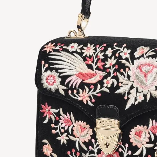 Midi Mayfair Bag Bird and Floral Hand Embroidery On Velvet Women Aspinal Of London Shoulder