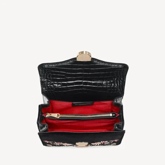 Midi Mayfair Bag Bird and Floral Hand Embroidery On Velvet Women Aspinal Of London Shoulder