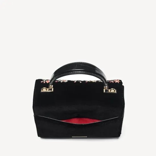 Midi Mayfair Bag Bird and Floral Hand Embroidery On Velvet Women Aspinal Of London Shoulder