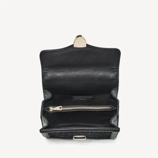 Midi Mayfair Bag Black Chevron Raffia and Smooth Black Women Aspinal Of London Shoulder