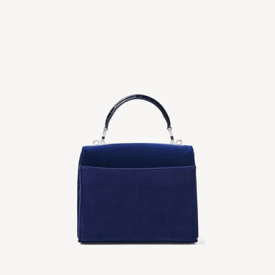 Midi Mayfair Bag Navy and White Flowers Hand Embroidery On Velvet Women Aspinal Of London Shoulder