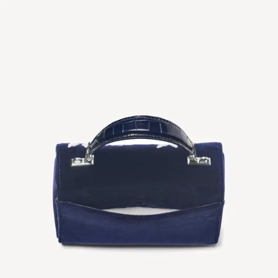 Midi Mayfair Bag Navy and White Flowers Hand Embroidery On Velvet Women Aspinal Of London Shoulder