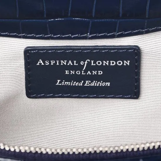 Midi Mayfair Bag Navy and White Flowers Hand Embroidery On Velvet Women Aspinal Of London Shoulder