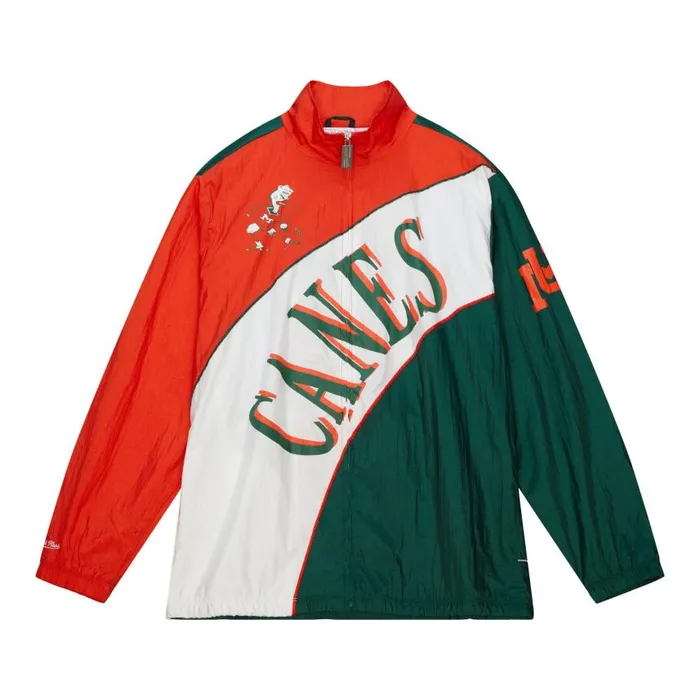 Mitchell and Ness Arched Retro Lined Windbreaker University Of Miami Men Jackets and Outerwear Mitchell and Ness Arched Retro Lined Windbreaker University Of Miami Men Jackets and Outerwear