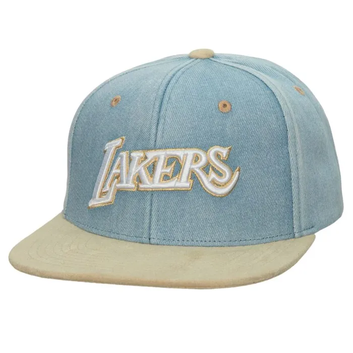 Mitchell and Ness Blue Jean Baby Snapback HWC Los Angeles Lakers Men Hats and Headwear Mitchell and Ness Blue Jean Baby Snapback HWC Los Angeles Lakers Men Hats and Headwear