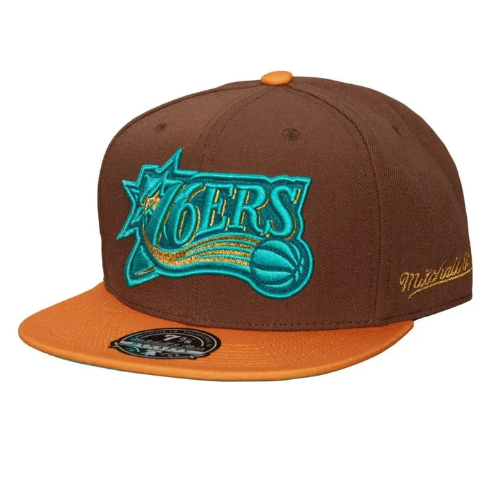 Mitchell and Ness Copper Top Fitted HWC Philadelphia 76ers Men Hats and Headwear Mitchell and Ness Copper Top Fitted HWC Philadelphia 76ers Men Hats and Headwear