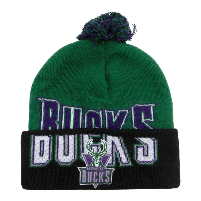 Mitchell and Ness Double Take Pom Knit HWC Milwaukee Bucks Men Hats and Headwear Mitchell and Ness Double Take Pom Knit HWC Milwaukee Bucks Men Hats and Headwear