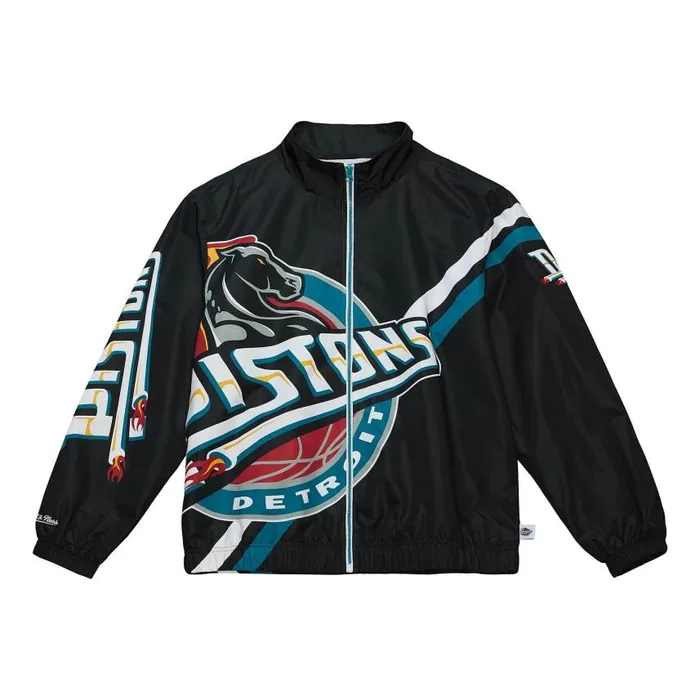 Mitchell and Ness Exploded Logo Warm Up Jacket Detroit Pistons Men Jackets and Outerwear Mitchell and Ness Exploded Logo Warm Up Jacket Detroit Pistons Men Jackets and Outerwear