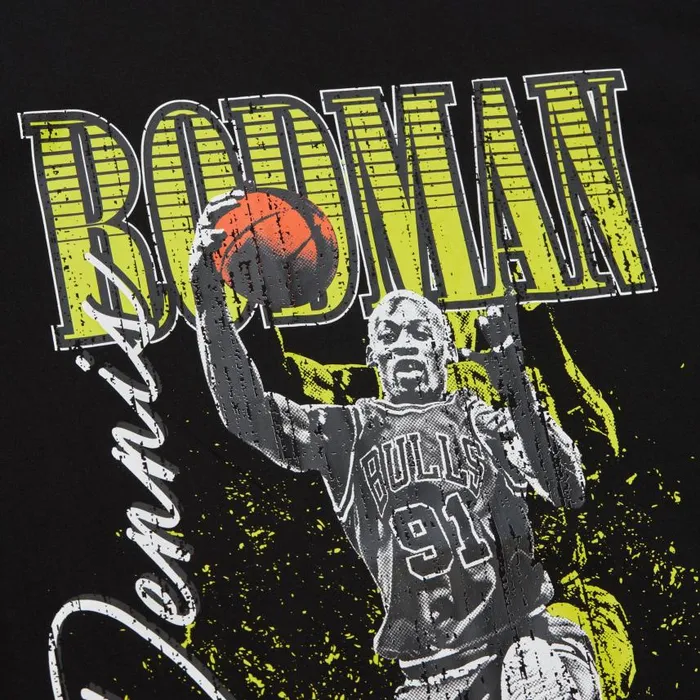 Mitchell and Ness HW Neon Pop Player SS Tee Vintage Logo Chicago Bulls Dennis Rodman Men TShirts and Tops