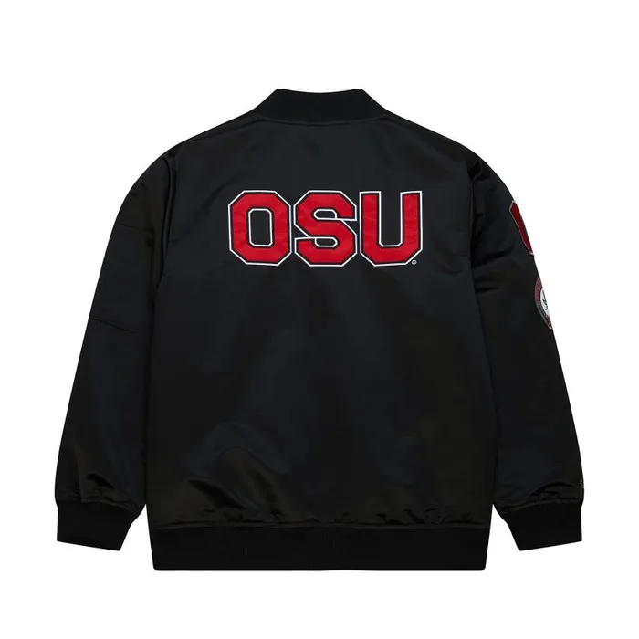 Mitchell and Ness Lightweight Satin Bomber Current Logo Ohio State Men Jackets and Outerwear Mitchell and Ness Lightweight Satin Bomber Current Logo Ohio State Men Jackets and Outerwear