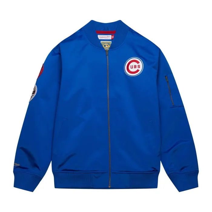 Mitchell and Ness Lightweight Satin Bomber Vintage Logo Chicago Cubs Men Jackets and Outerwear Mitchell and Ness Lightweight Satin Bomber Vintage Logo Chicago Cubs Men Jackets and Outerwear
