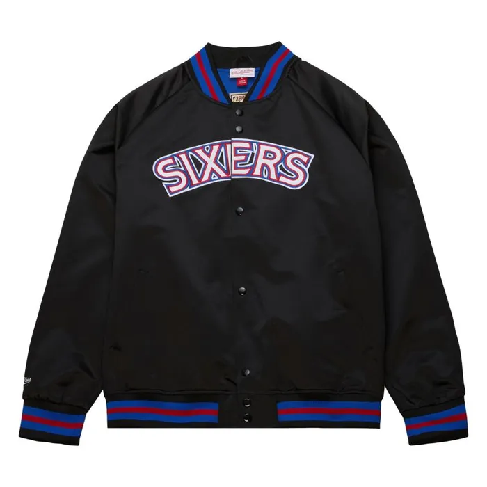 Mitchell and Ness Lightweight Satin Jacket Philadelphia 76ers Men Jackets and Outerwear Mitchell and Ness Lightweight Satin Jacket Philadelphia 76ers Men Jackets and Outerwear