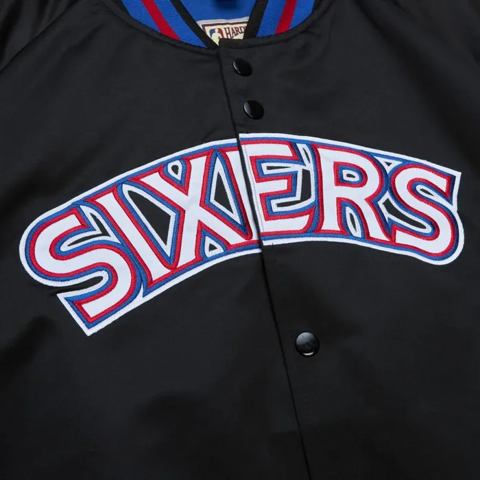 Mitchell and Ness Lightweight Satin Jacket Philadelphia 76ers Men Jackets and Outerwear Mitchell and Ness Lightweight Satin Jacket Philadelphia 76ers Men Jackets and Outerwear