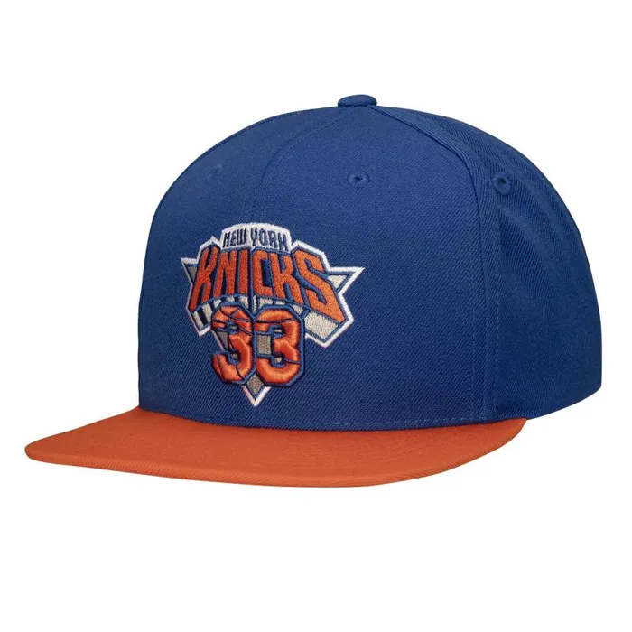 Mitchell and Ness Number Lock Snapback New York Knicks Patrick Ewing Men Hats and Headwear Mitchell and Ness Number Lock Snapback New York Knicks Patrick Ewing Men Hats and Headwear