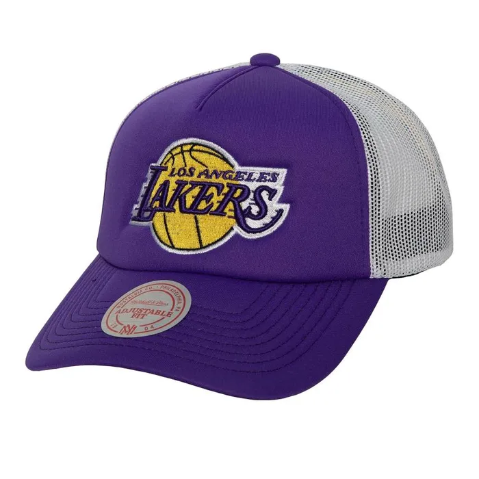 Mitchell and Ness Off The Backboard Trucker Snapback Los Angeles Lakers Men Hats and Headwear Mitchell and Ness Off The Backboard Trucker Snapback Los Angeles Lakers Men Hats and Headwear