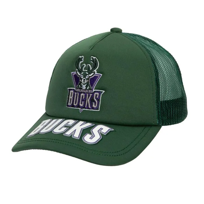 Mitchell and Ness Puff The Magic Trucker Snapback HWC Milwaukee Bucks Men Hats and Headwear Mitchell and Ness Puff The Magic Trucker Snapback HWC Milwaukee Bucks Men Hats and Headwear
