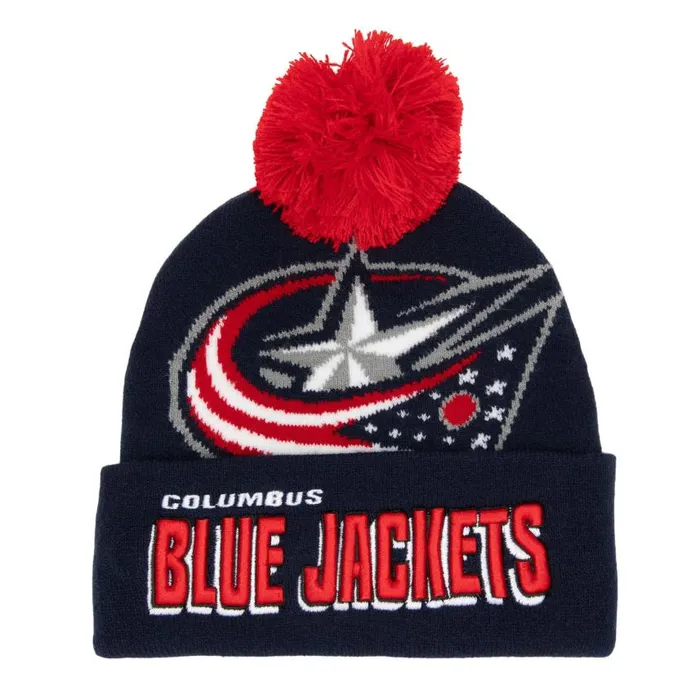 Mitchell and Ness Punch Out Pom Knit Columbus Blue Jackets Men Hats and Headwear Mitchell and Ness Punch Out Pom Knit Columbus Blue Jackets Men Hats and Headwear