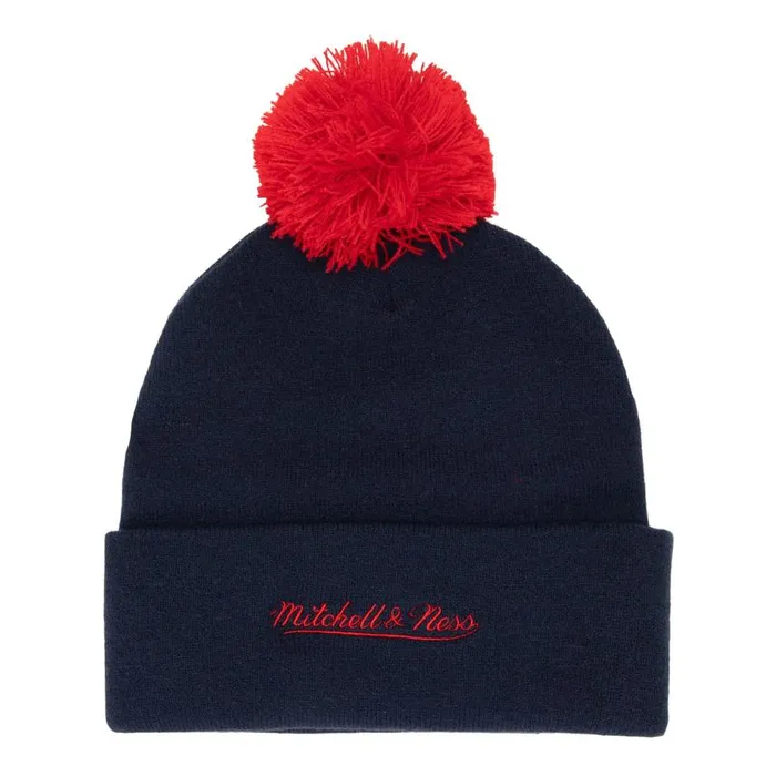 Mitchell and Ness Punch Out Pom Knit Columbus Blue Jackets Men Hats and Headwear