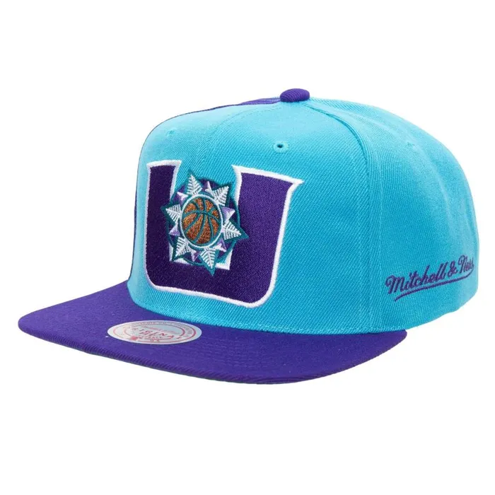 Mitchell and Ness Rear Script Deadstock Snapback HWC Utah Jazz Men Hats and Headwear Mitchell and Ness Rear Script Deadstock Snapback HWC Utah Jazz Men Hats and Headwear