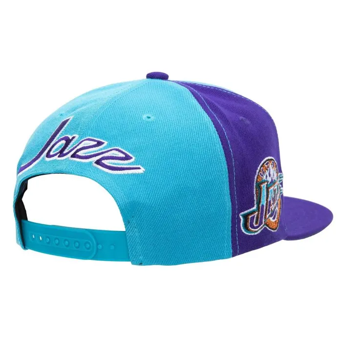 Mitchell and Ness Rear Script Deadstock Snapback HWC Utah Jazz Men Hats and Headwear Mitchell and Ness Rear Script Deadstock Snapback HWC Utah Jazz Men Hats and Headwear