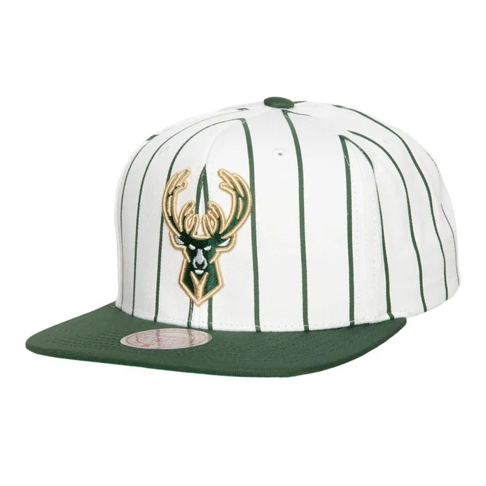 Mitchell and Ness Retro Pinstripe Snapback Milwaukee Bucks Men Hats and Headwear Mitchell and Ness Retro Pinstripe Snapback Milwaukee Bucks Men Hats and Headwear