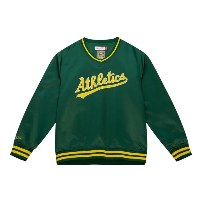 Mitchell and Ness Sideline Pullover Satin Jacket Oakland Athletics Men Jackets and Outerwear Mitchell and Ness Sideline Pullover Satin Jacket Oakland Athletics Men Jackets and Outerwear