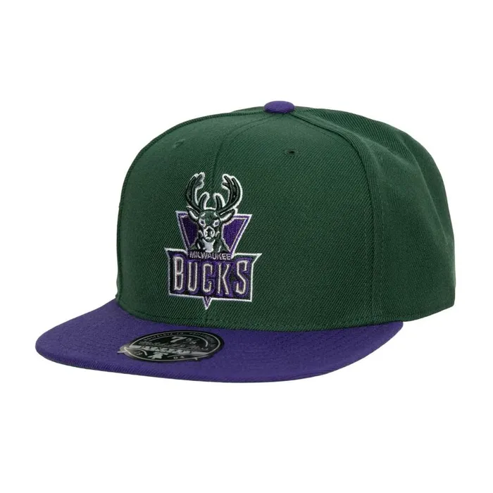 Mitchell and Ness Team 2 Tone 20 Fitted HWC Milwaukee Bucks Men Hats and Headwear Mitchell and Ness Team 2 Tone 20 Fitted HWC Milwaukee Bucks Men Hats and Headwear