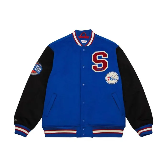 Mitchell and Ness Team Legacy Varsity Jacket Philadelphia 76ers Men Jackets and Outerwear Mitchell and Ness Team Legacy Varsity Jacket Philadelphia 76ers Men Jackets and Outerwear
