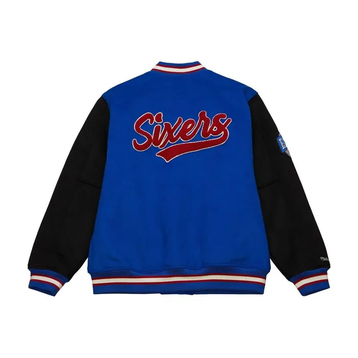 Mitchell and Ness Team Legacy Varsity Jacket Philadelphia 76ers Men Jackets and Outerwear Mitchell and Ness Team Legacy Varsity Jacket Philadelphia 76ers Men Jackets and Outerwear
